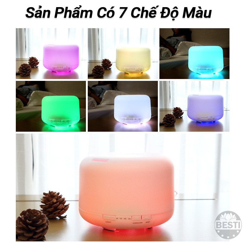 Máy Xông Tinh Dầu Dung Tích Lớn 500ml Có Điều Khiển Từ Xa Besti Y01,  Máy Khuếch Tán Tinh Dầu Đèn Led Đổi Màu - Hàng Chính Hãng