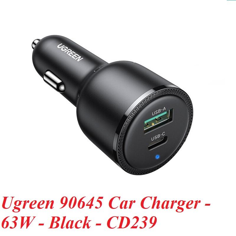 Ugreen UG90645CD239TK 63W Màu Đen Bộ sạc nhanh xe hơi gồm cổng USB-C 45W + USB-A 18W - HÀNG CHÍNH HÃNG