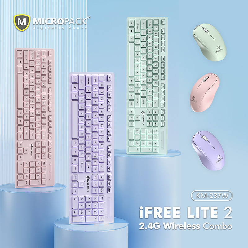 Bộ Bàn Phím Kèm Chuột Không Dây MicroPack iFREE LITE 2 KM-237W Nhiều Màu Lựa Chọn Trẻ Trung Hàng Chính Hãng