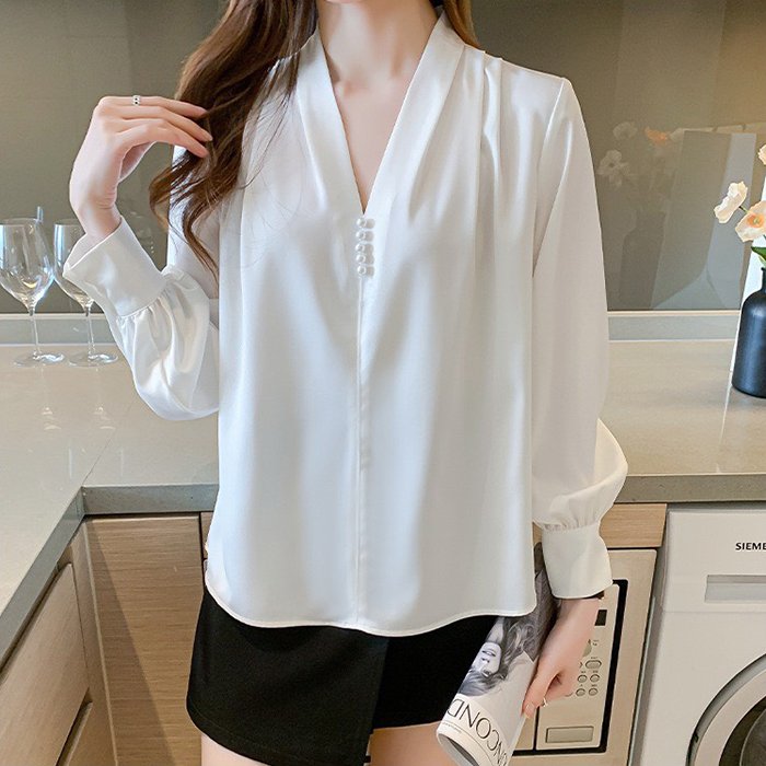 Áo Sơ Mi Trắng Basic Dáng Suông Rộng Dạng Áo Lụa Nữ Đính Hạt Mặc Đi Làm Lịch Sự - CÔNG SỞ NỮ GOTI 3A25