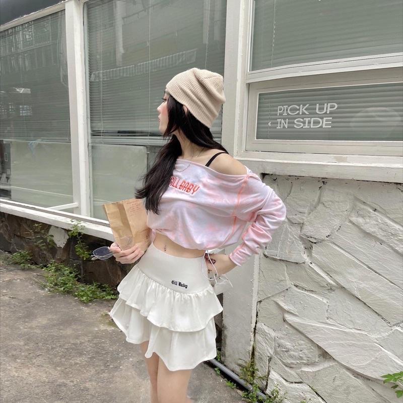 GILL BABY | Áo croptop sweater nỉ da cá loang màu tay dài- MÂY SWEATER