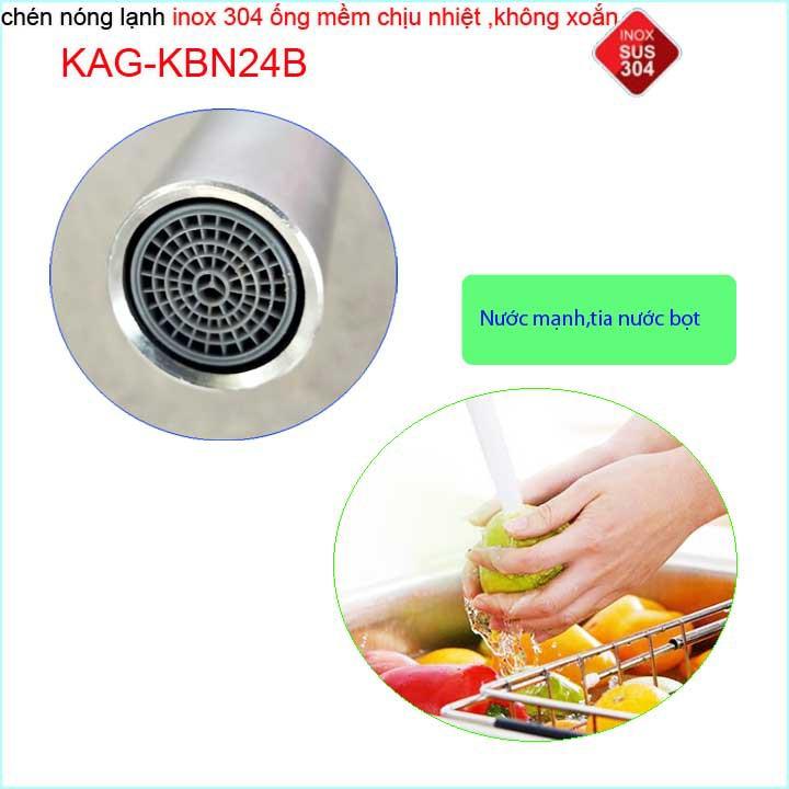 Vòi rửa chén nóng lạnh SUS304 cần bẻ Silicon KAG-KBN24B, vòi rửa chén bát nóng lạnh inox 304