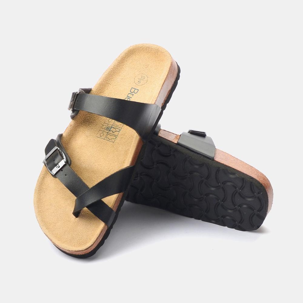 Dép đế trấu nam nữ da bò unisex birken quai chéo Buenas - BU02