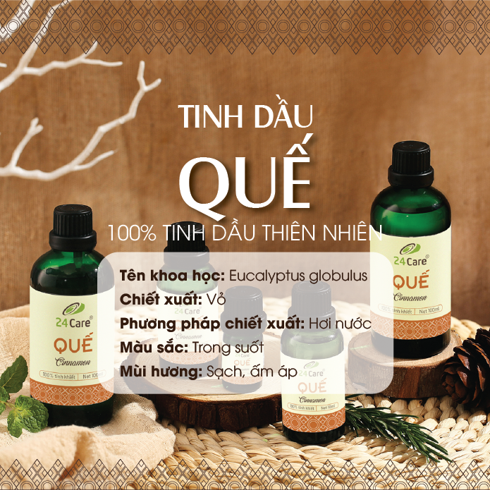 Tinh Dầu Vỏ Quế Nguyên Chất 24Care - Tinh Dầu Xông Thơm Phòng, Thư Giãn, Khử Mùi - Tinh dầu Sả Chanh/ Bạc Hà/ Cam Ngọt/ Oải hương/ Ngọc Lan Tây/ Tràm Trà/ Bưởi Ngọt