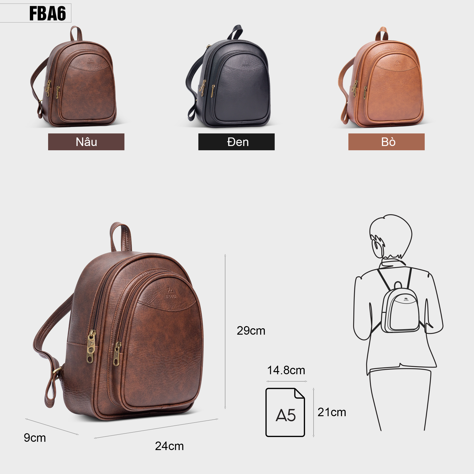 Balo nữ mini thời trang FADODA FBA6 nhiều màu