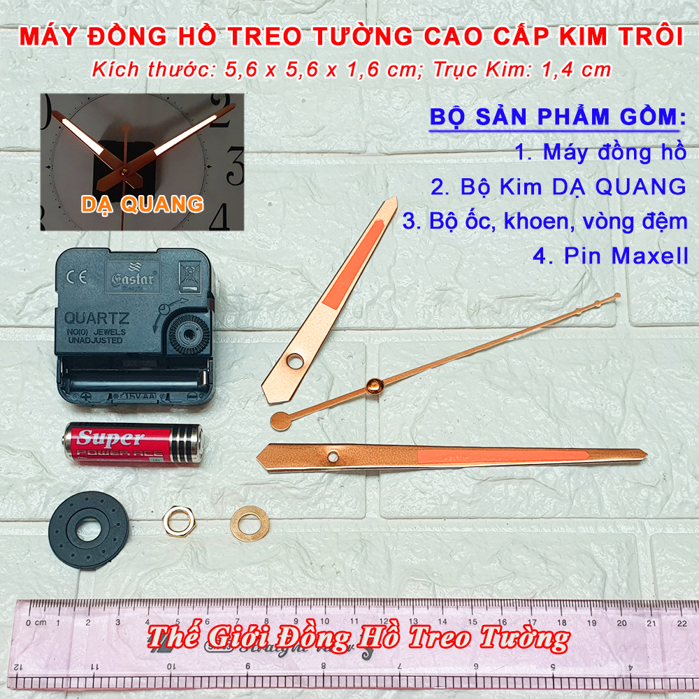 Máy Đồng Hồ KIM TRÔI EASTAR Độ Chính Xác Cao – Bộ Kim Đao Thân Kim màu VÀNG ĐỒNG có DẠ QUANG màu CAM – Kèm theo Pin Maxell