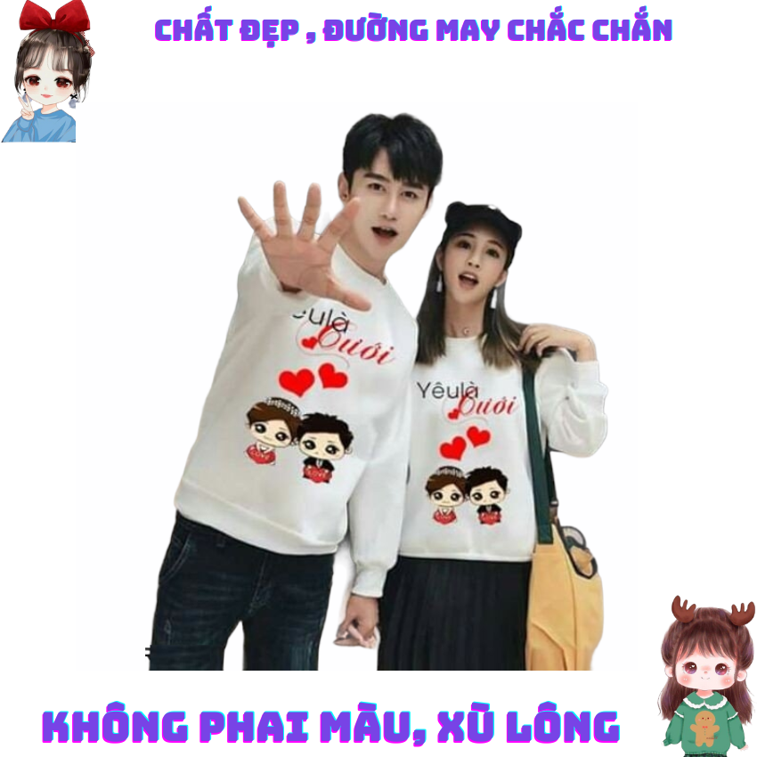 Áo Đôi Đẹp Sweater Nam Nữ MM 08, Áo Đôi Với Người Yêu In Yêu Là Cưới, Vải Nỉ Bông In Hình Dễ Thương