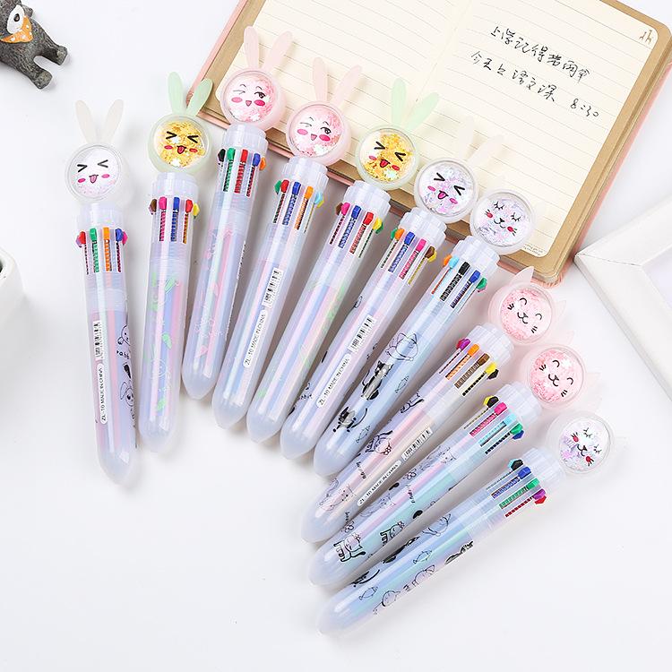 Bút bi bấm 10 màu nhũ chảy đầu hình thỏ xinh