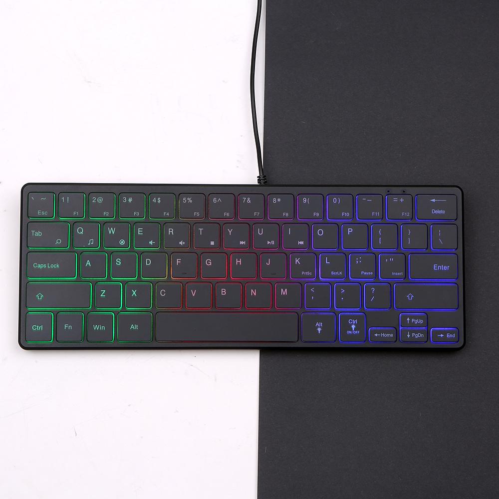 Portable Wired 64-key Keyboard Compact Film Keypad Lightweight Backlit Keyboard One Lighting Mode Plug N Play