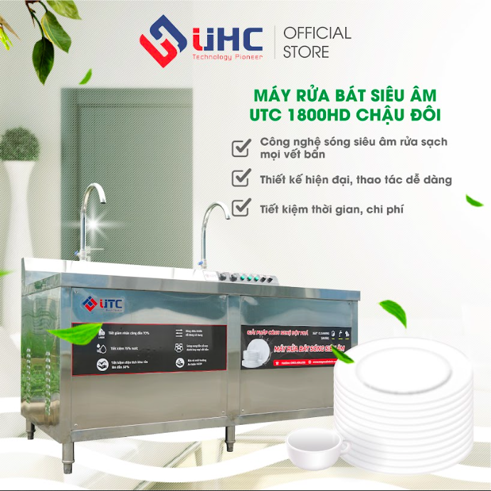 Máy rửa bát sóng siêu âm UTC 1800HD chậu đôI - Hàng chính hãng