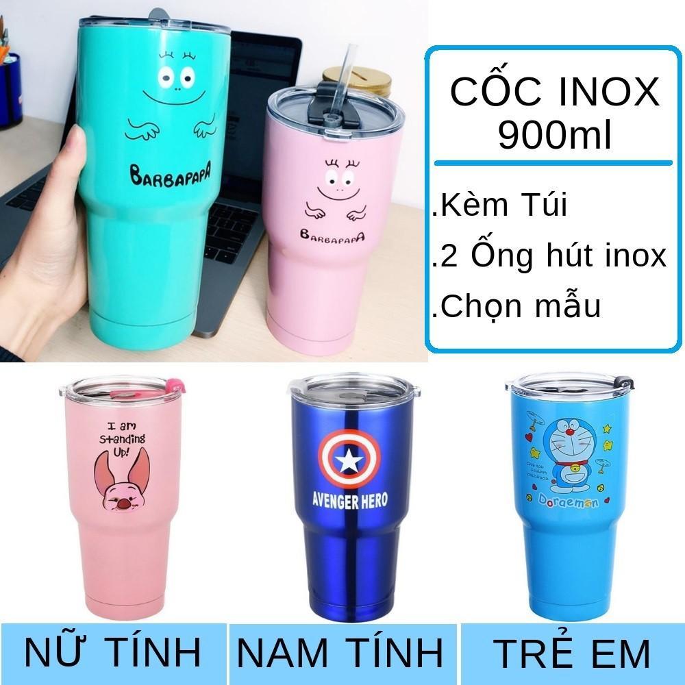 Combo Ly Giữ Nhiệt Thái Lan 900ml Tặng Kèm Túi Đựng, Ống Hút Và Cọ Rửa