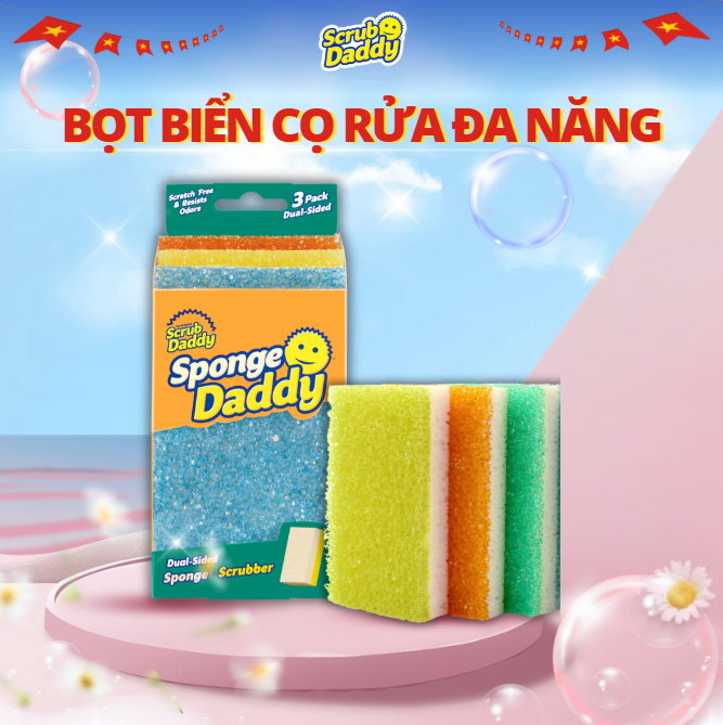 Bộ 3 Miếng Chùi Rửa Bọt Biển Đa Năng Sponge Daddy - Màu ngẫu nhiên