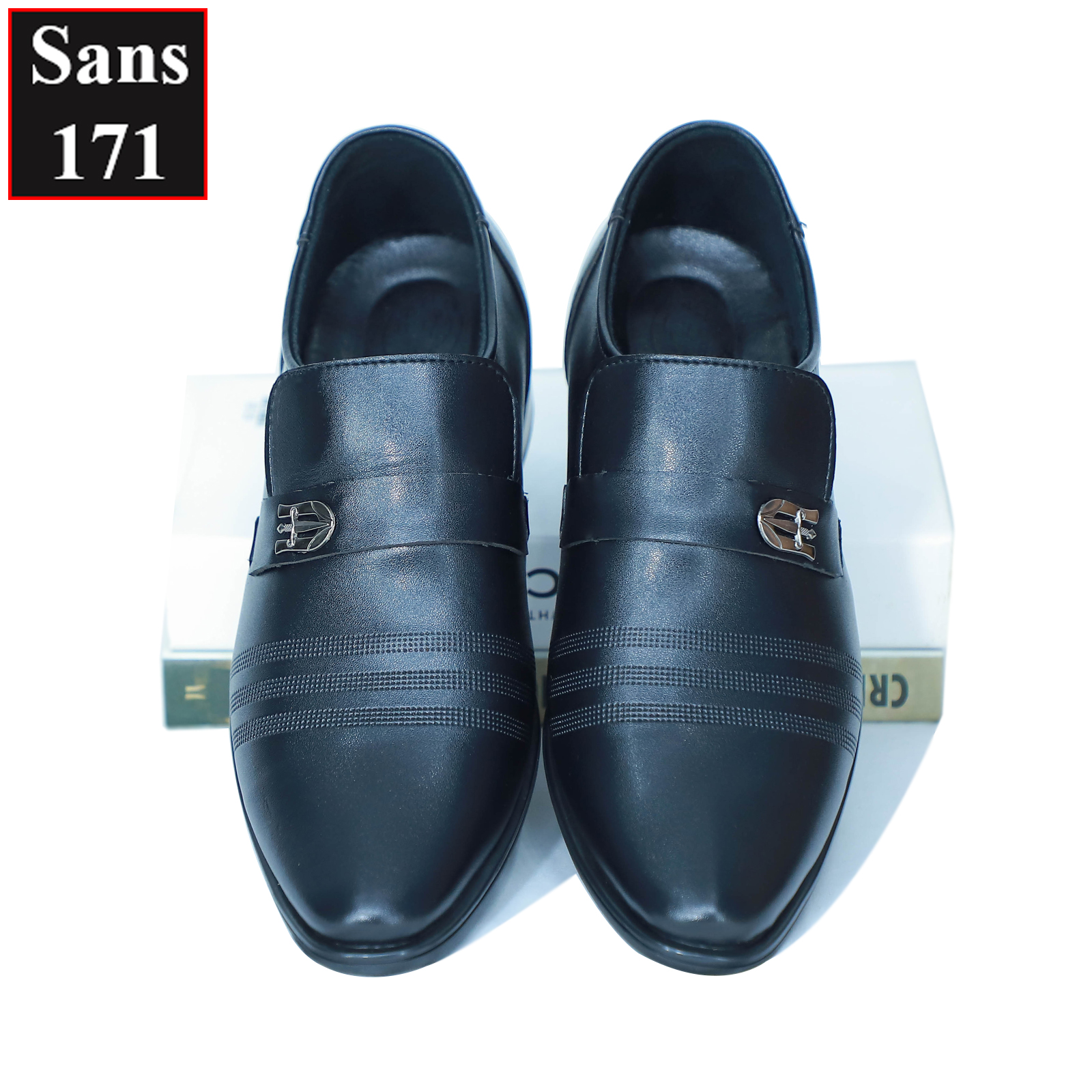 Giày tây nam tăng chiều cao 6cm Sans171 giầy da lười công sở độn đế phong cách lịch sự hàn quốc nâng gót màu đen nâu