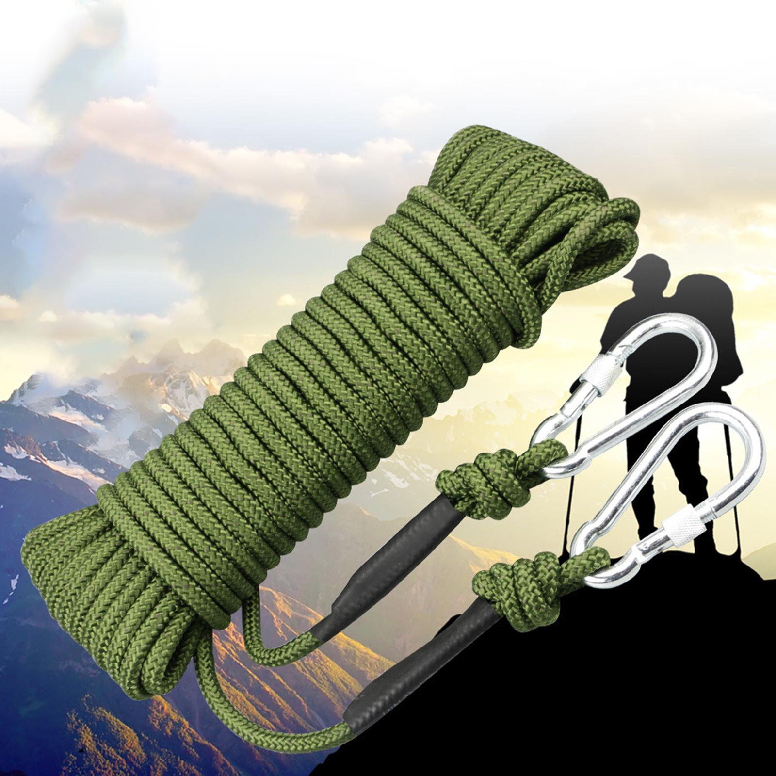 Static 8 mm Climbing Rope Fire Escape with 2 Carabiners Green