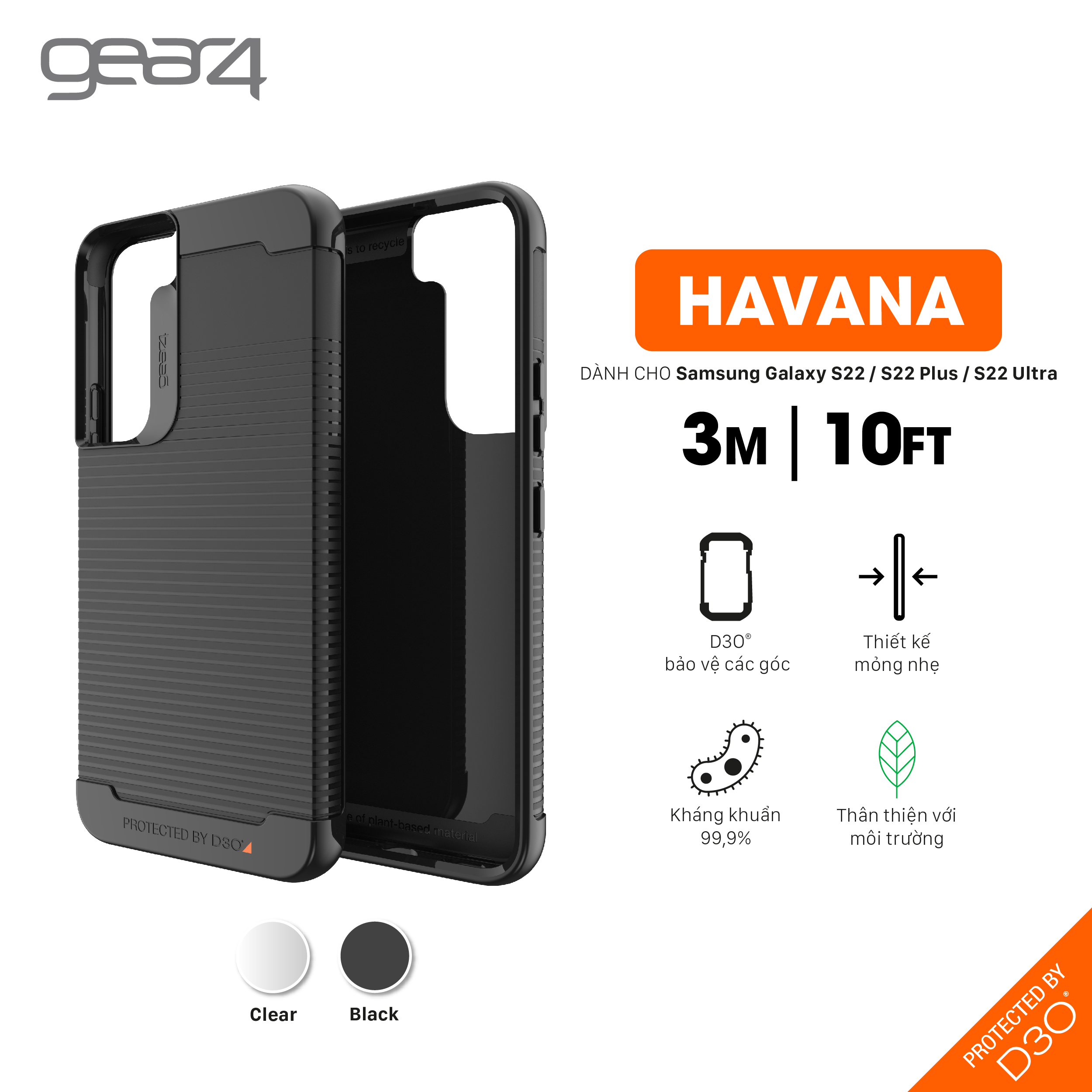 Ốp lưng chống sốc Gear4 D3O Havana 3m cho Samsung Galaxy S22 series - Hàng chính hãng