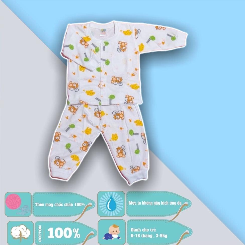 Set áo quần trẻ em sơ sinh  họa tiết voi và khỉ - trắng - dành cho trẻ 3 - 9kg - cotton 100%