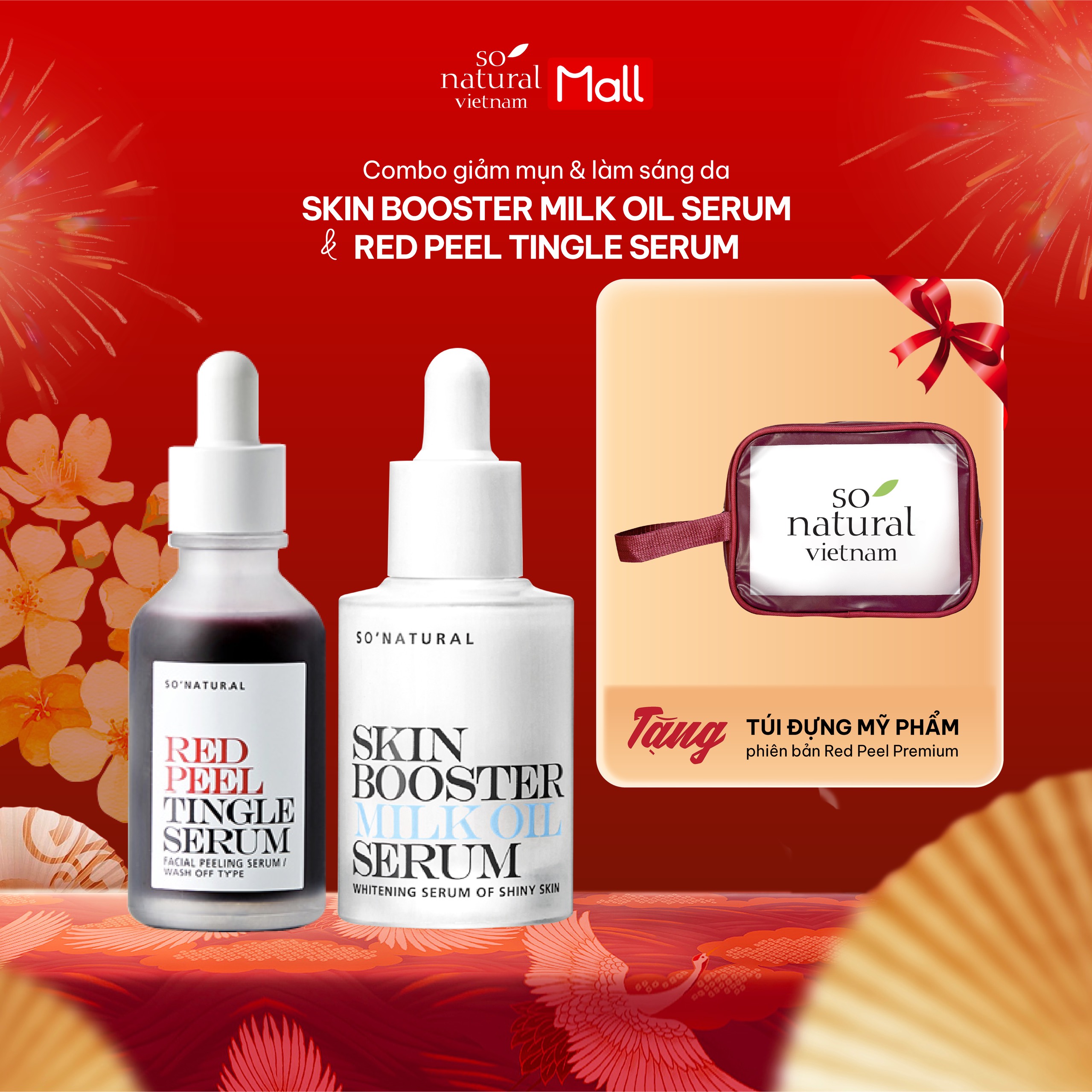 Combo Giảm Ngăn Ngừa Mụn Và Dưỡng Da Red Peel Tingle Serum Và Milk Oil So Natural