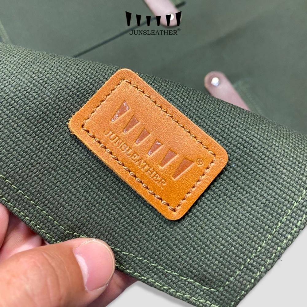 Tạp dề pha chế vải canvas dây da của Junsleather phối da bò cao cấp dành cho Barista/Bartender