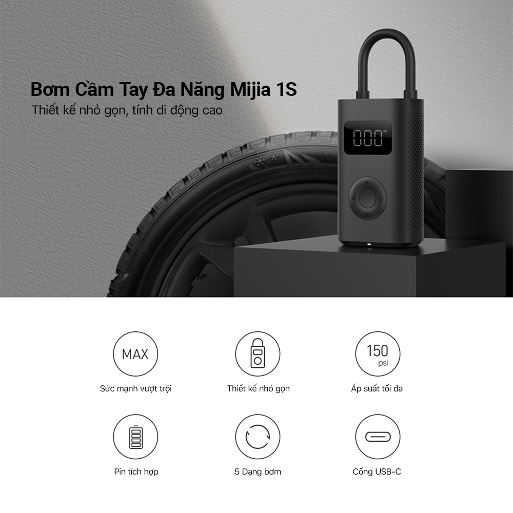 Bơm lốp ô tô Xiaomi Mijia Bicycle Pump MJCQB04QJ - Bơm điện cầm tay MIJIA Air Pump 1S