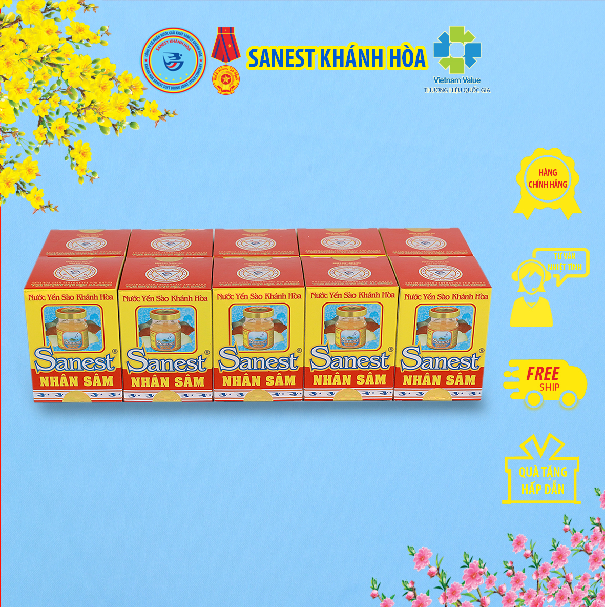 Nước Yến sào Khánh Hòa Sanest Nhân sâm đóng lọ 70 ml