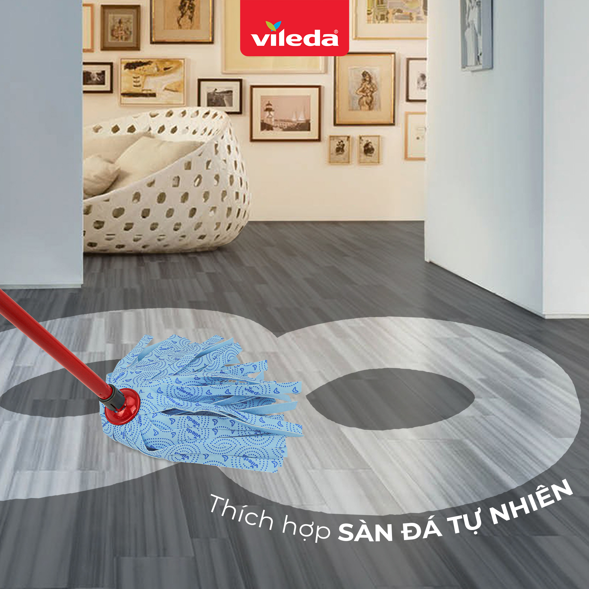 Cây lau nhà đa năng VILEDA Supermocio Wet vải sợ microfibre, đa năng cho mọi loại sàn nhà