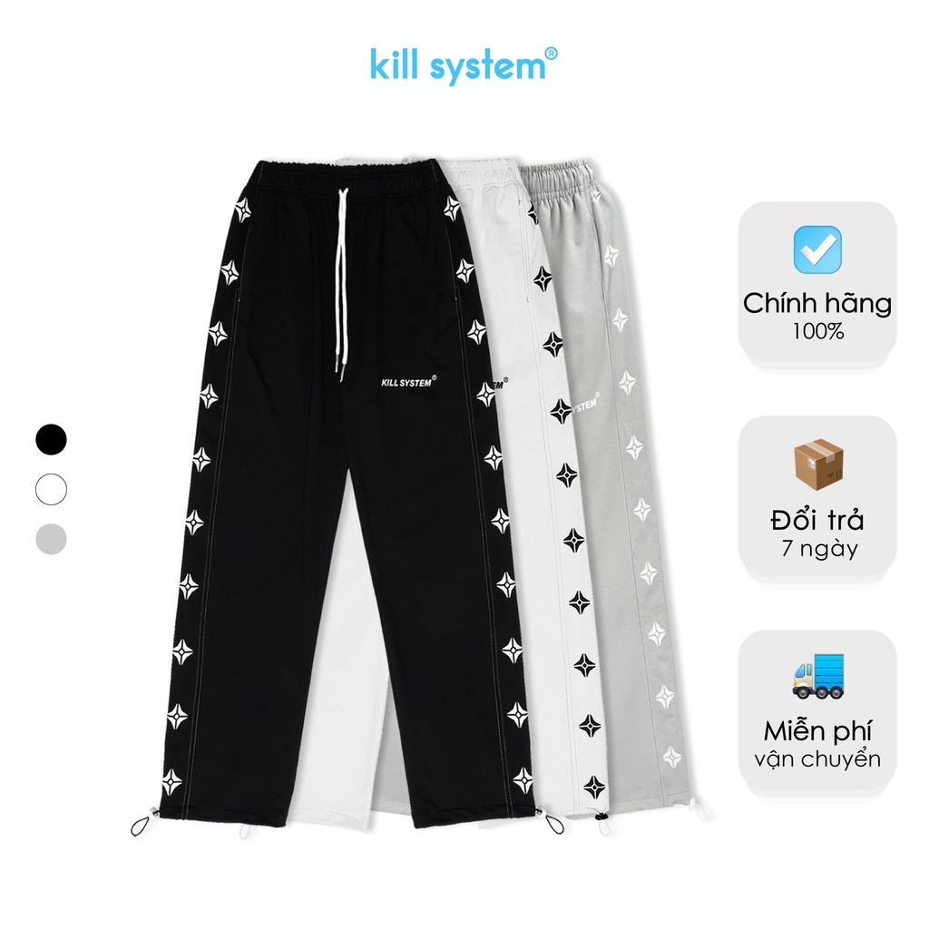 Quần ống rộng suông Kill System line hông quần in logo , vải co giãn tốt, phong cách unisex
