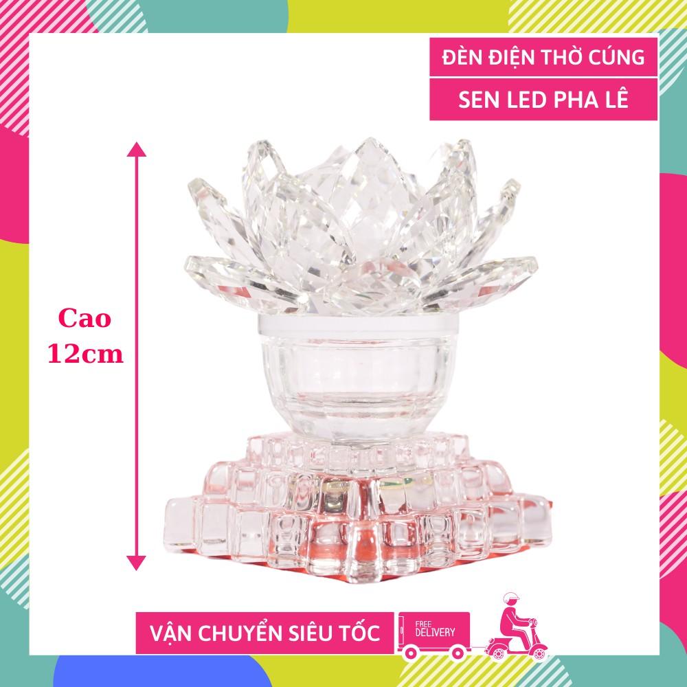 Đèn thủy tinh bông sen led đổi màu đế vuông tầng 1 nấc nguyên khối - Cao 12cm