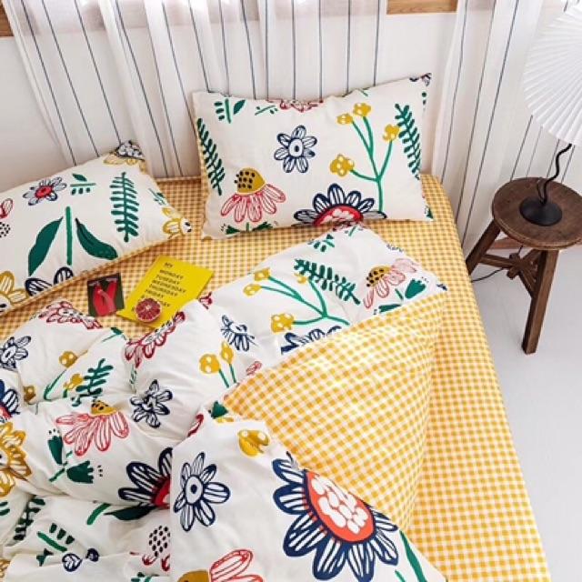 Set Cotton Living Hàng Nhập Khẩu Cao Cấp 4 Món Trong BST hello Summer Mẫu Hoa Vàng