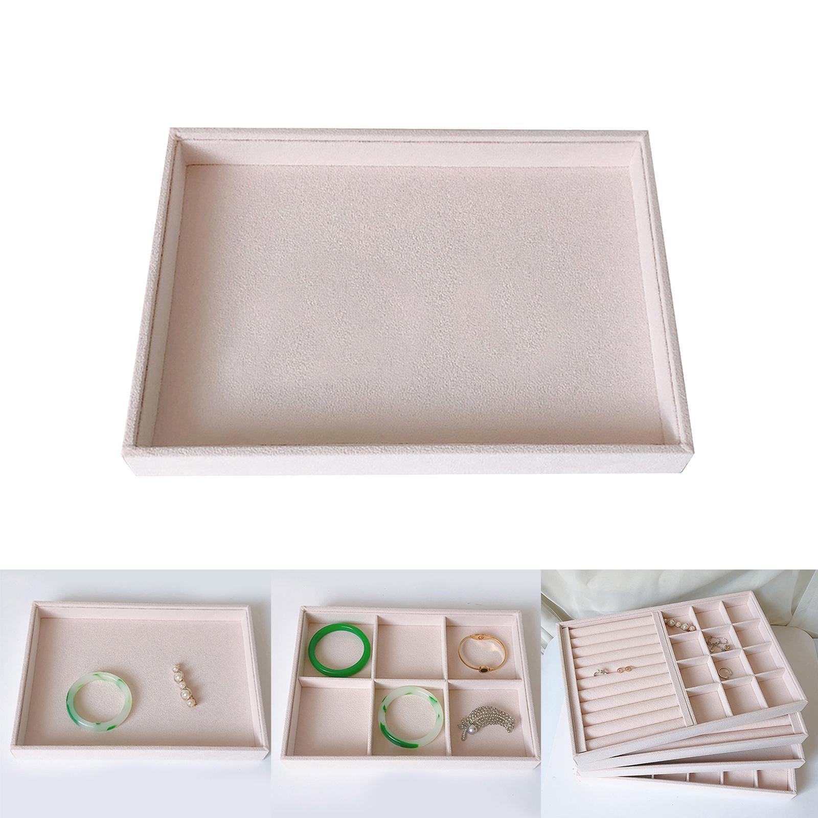 Beige Velvet Jewelry Storage Tray Holder Earring Necklace Organizer