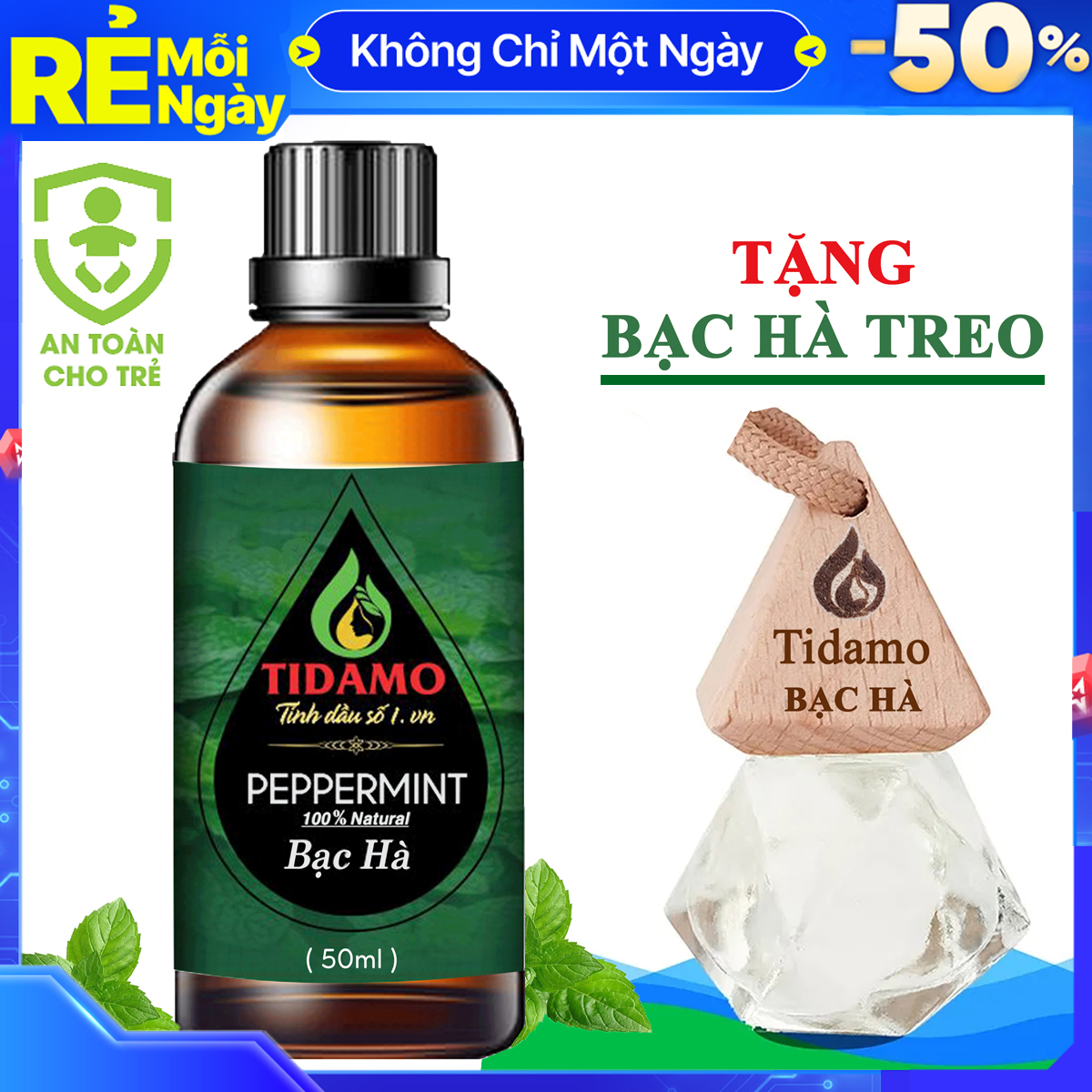 Tinh Dầu Xông Phòng BẠC HÀ 50ML + Tinh Dầu Treo Phòng Treo Xe ô tô Bạc Hà (Peppermint) - Tinh Dầu Bạc Hà TIDAMO Nguyên Chất Giúp Bảo Vệ Sức Khỏe, Kháng Khuẩn, Thư Giãn Tinh Thần Và Xua Đuổi Côn Trùng