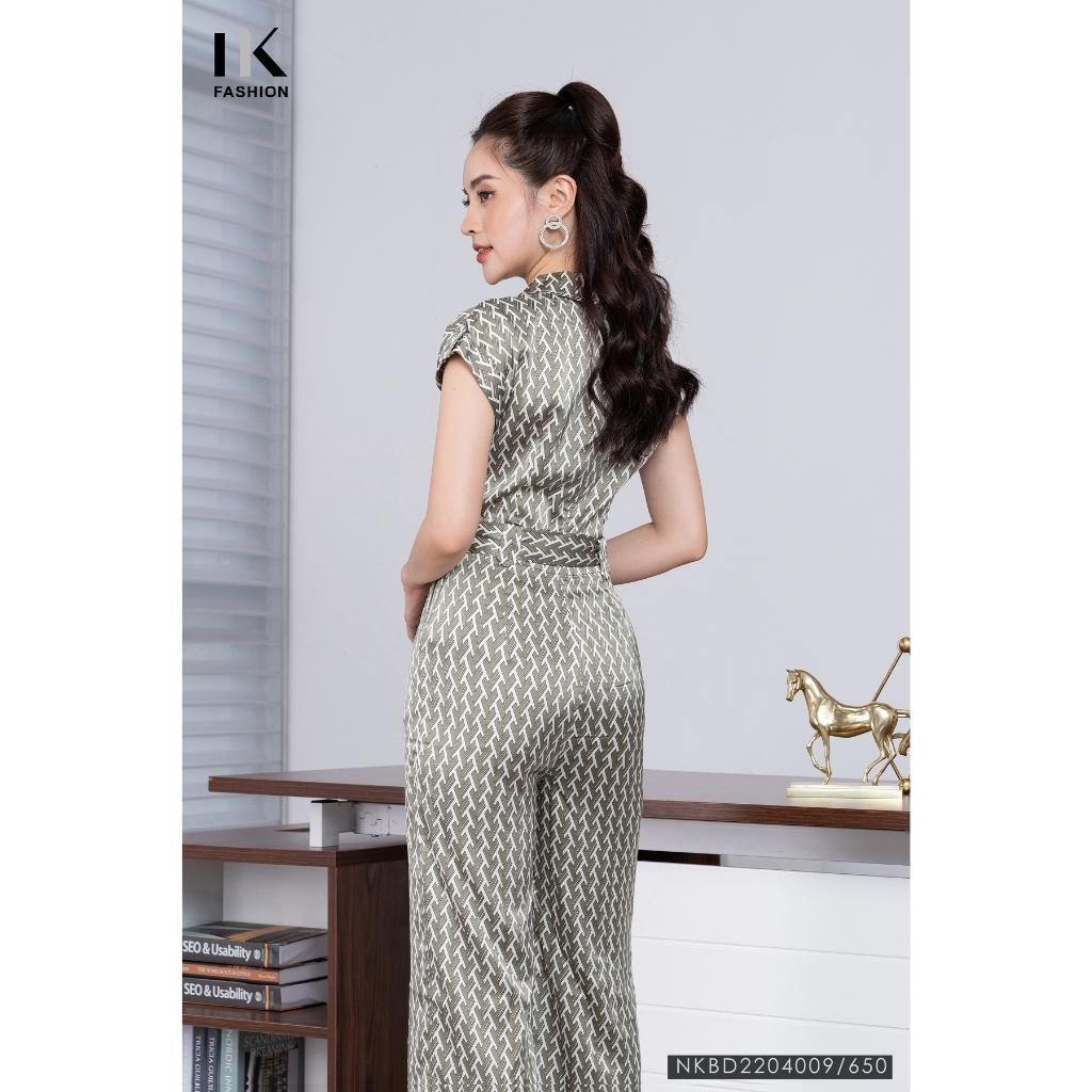 Bộ Jumpsuit Nữ NK Fashion Dáng Dài Thiết Kế Áo Cổ Ve Chai, Chờm Quần Ống Rộng Tôn Dáng, Chất Liệu Lụa Hàn Cao Cấp NKBD2204009