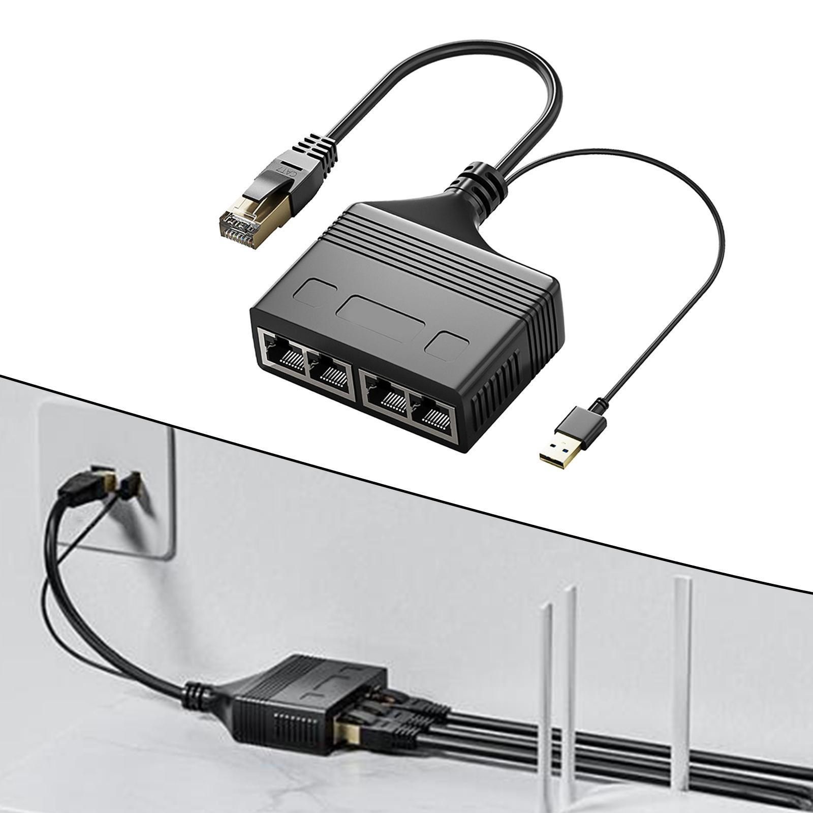 RJ45 Ethernet Splitter Splitter Ethernet Adapter ,Electronics with High Speed ,Network ,1 to 4 Port Ethernet Cable Connector for
