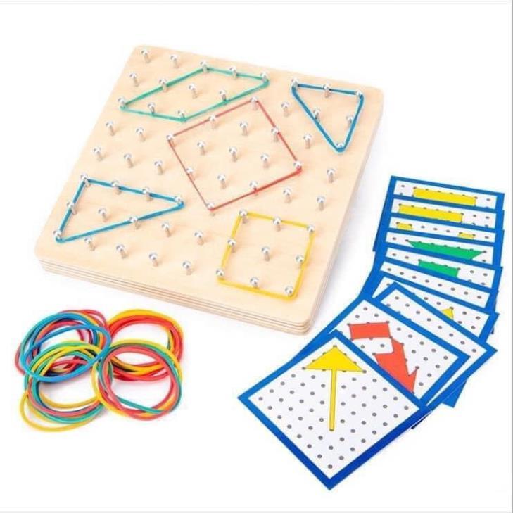 Rubber band Board SALE SẬP SÀN Bảng gỗ với dây chun tạo hình giáo cụ Montessori