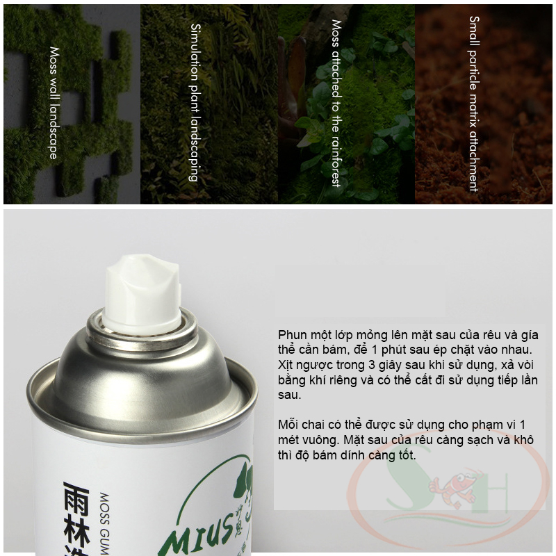 Keo xịt dán rêu Mius Moss Gum đa năng dán cây thủy sinh bán cạn tiểu cảnh