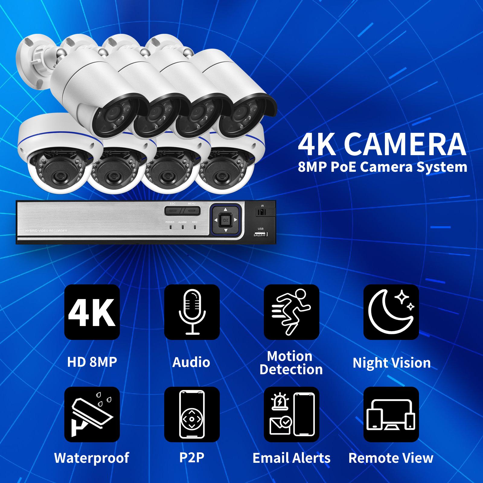 Gadinan 8MP Ultra HD POE Network Video Systemance Hệ thống bảo mật 4K Máy ảnh bảo mật 4CH 8CH NVR Dome Bullet CCTV KIT AUDIO SET