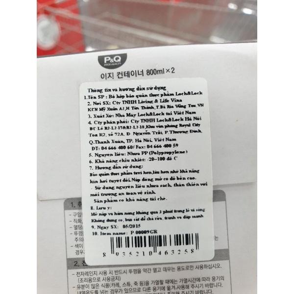 Sét 2 Hộp Bảo Quản Thực Phẩm Cao Cấp P&Q 800ml