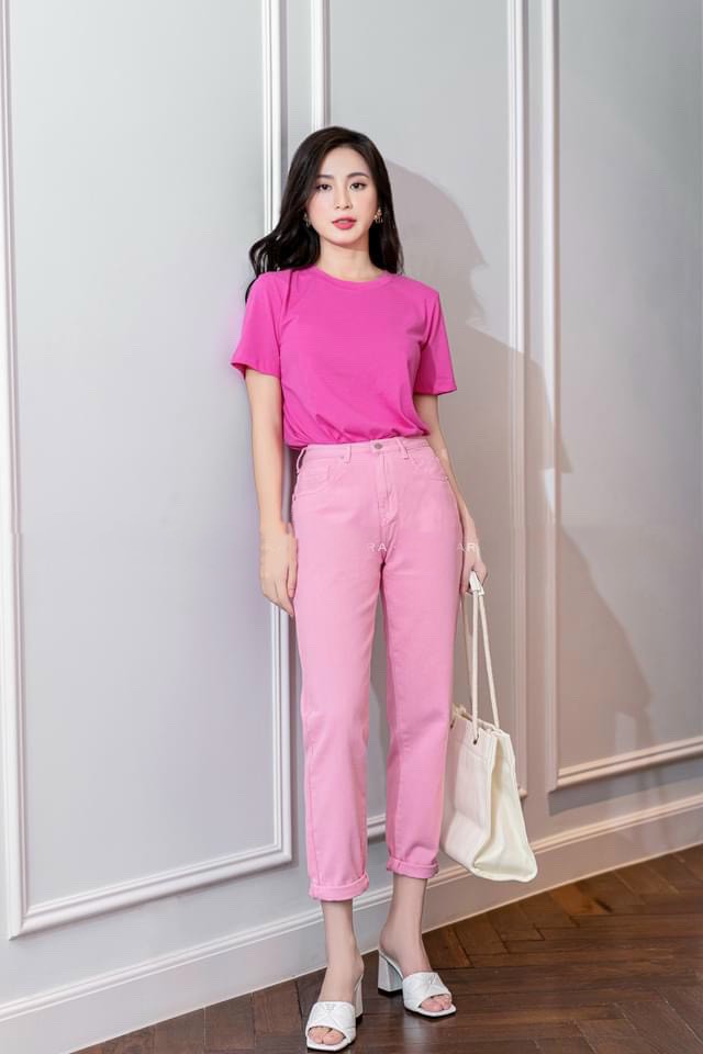 Quần jeans baggy hồng chất lừ