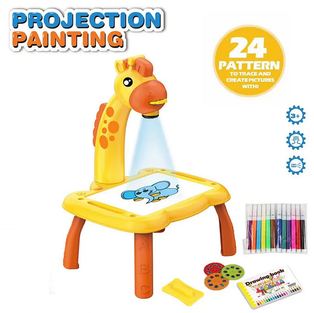 Đồ Chơi Bàn Vẽ Mini Thông Minh Có Máy Chiếu Hình Ảnh Kèm 12 Bút Màu Cho Bé
