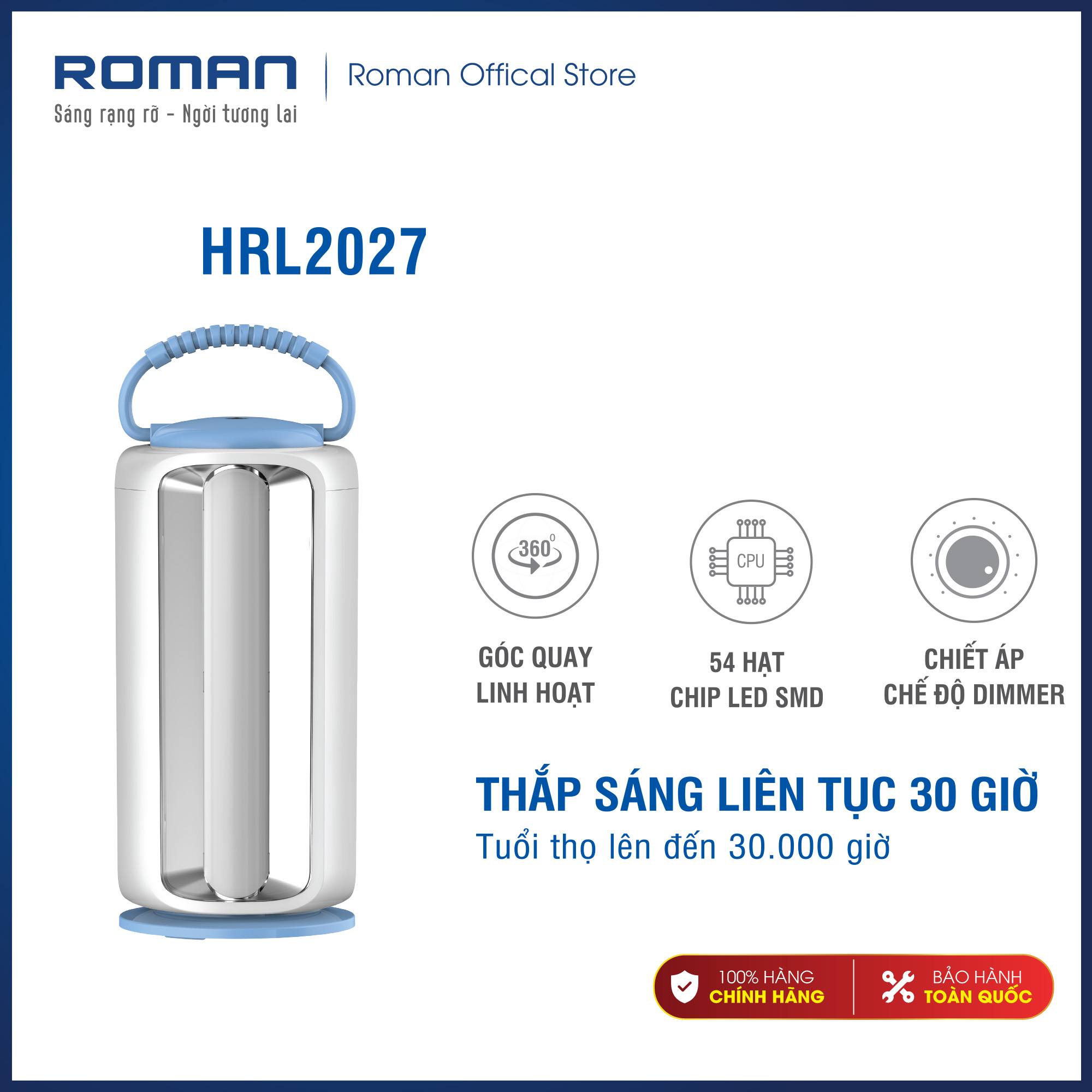 Đèn sạc tích điện HRL2027 Hàng chính hãng Roman giá tốt