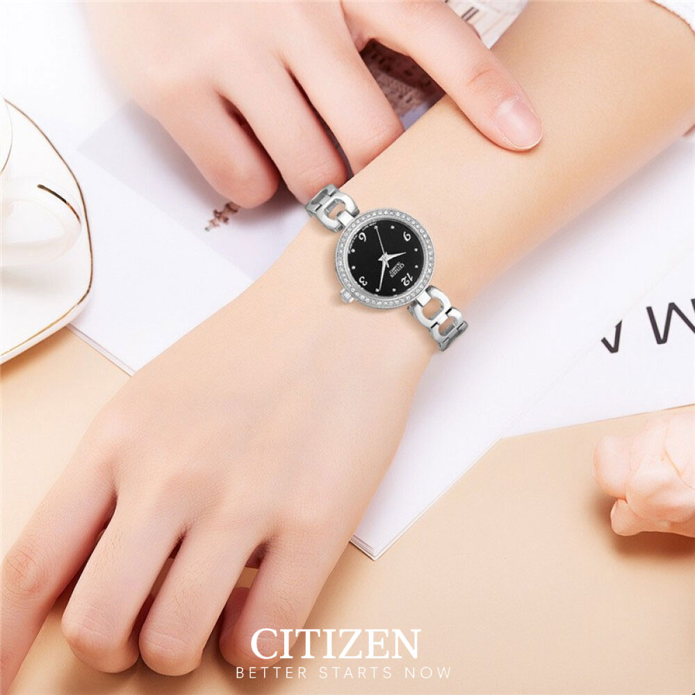 Đồng Hồ Nữ Citizen Đính Đá Swarovski Dây Thép Không Gỉ EJ6070-51E - Mặt Đen