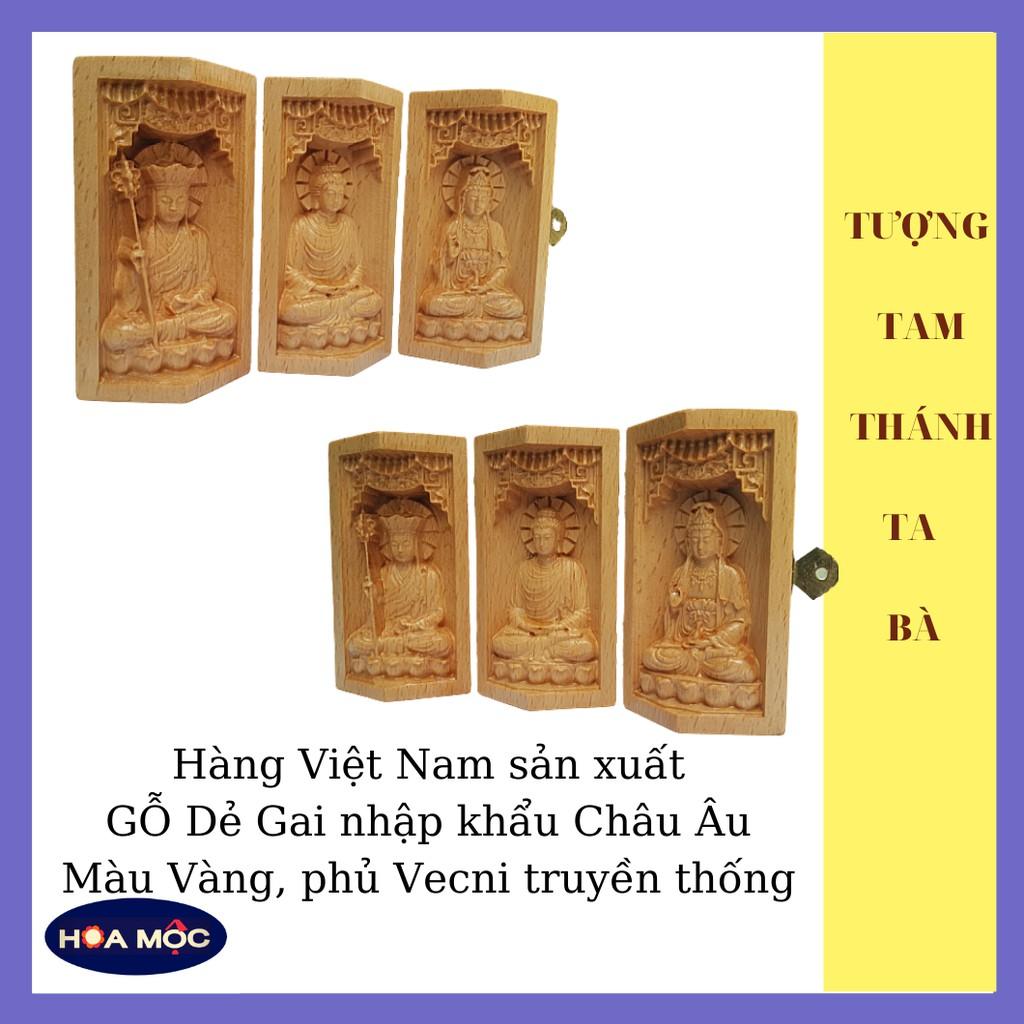 Tượng Gỗ Tam Thánh Sa Bà. Tượng Địa Tạng Vương Bồ Tát - Phật Thích Ca - Quan Âm Bồ Tát. Điêu Khắc Chất Liệu Gỗ