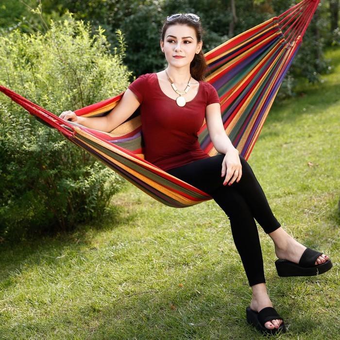 Võng Vải Du Lịch, Dã Ngoại 2 Lớp 7 Màu Kẻ Sọc Gấp Gọn