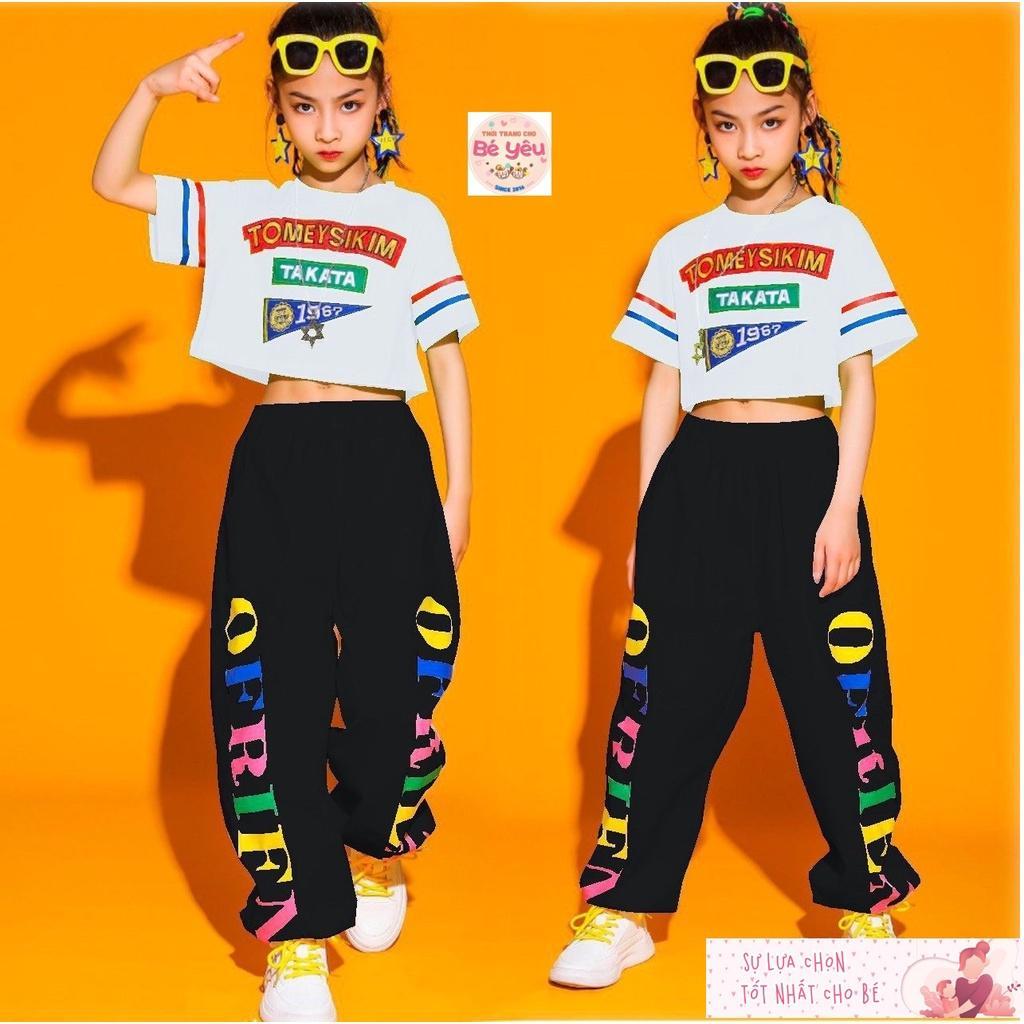 Set thể thao bé gái size đại cồ áo croptop rộng quần jogger thun cotton mềm mát cho bé 10kg đến 50kg