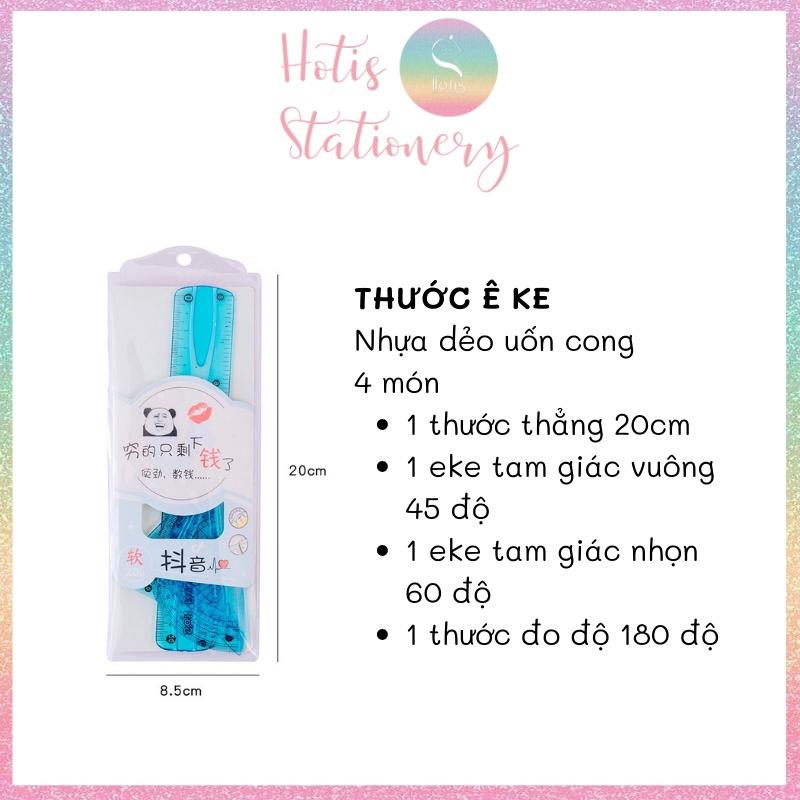 Bộ 4 thước ê ke nhựa dẻo Soft Ruler nhiều màu, không lo gãy