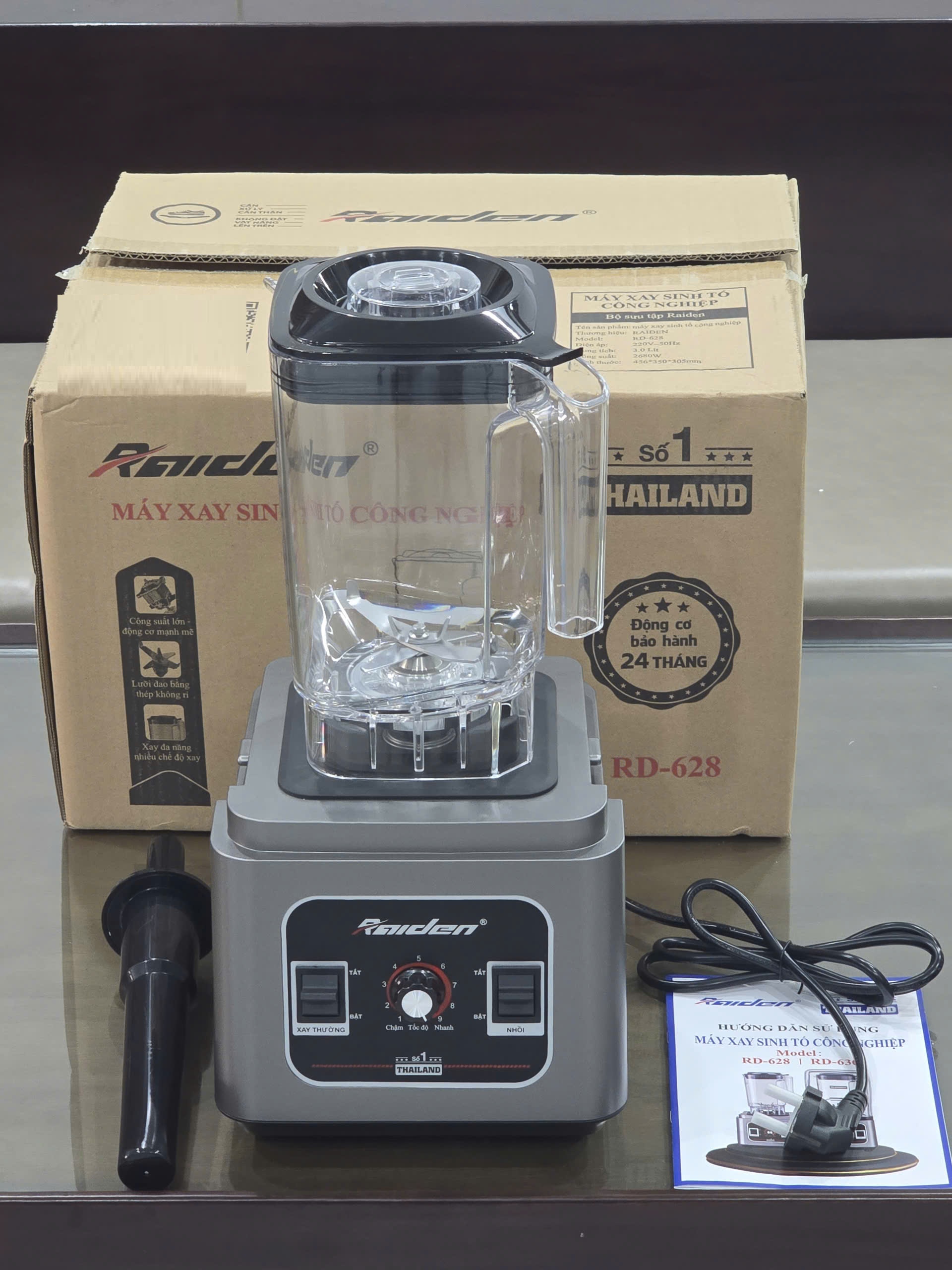 Máy xay sinh tố công nghiệp 2680W Raiden RD-628, cối 3L xay đá, rau má, gia vị, muối ớt, nước sốt - Hàng chính hãng