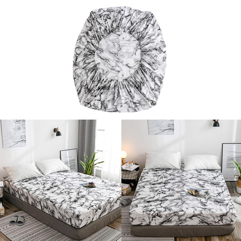 Marble Printed Fitted Sheet Bedding Cover Elastic Polyester Resistant Fade -