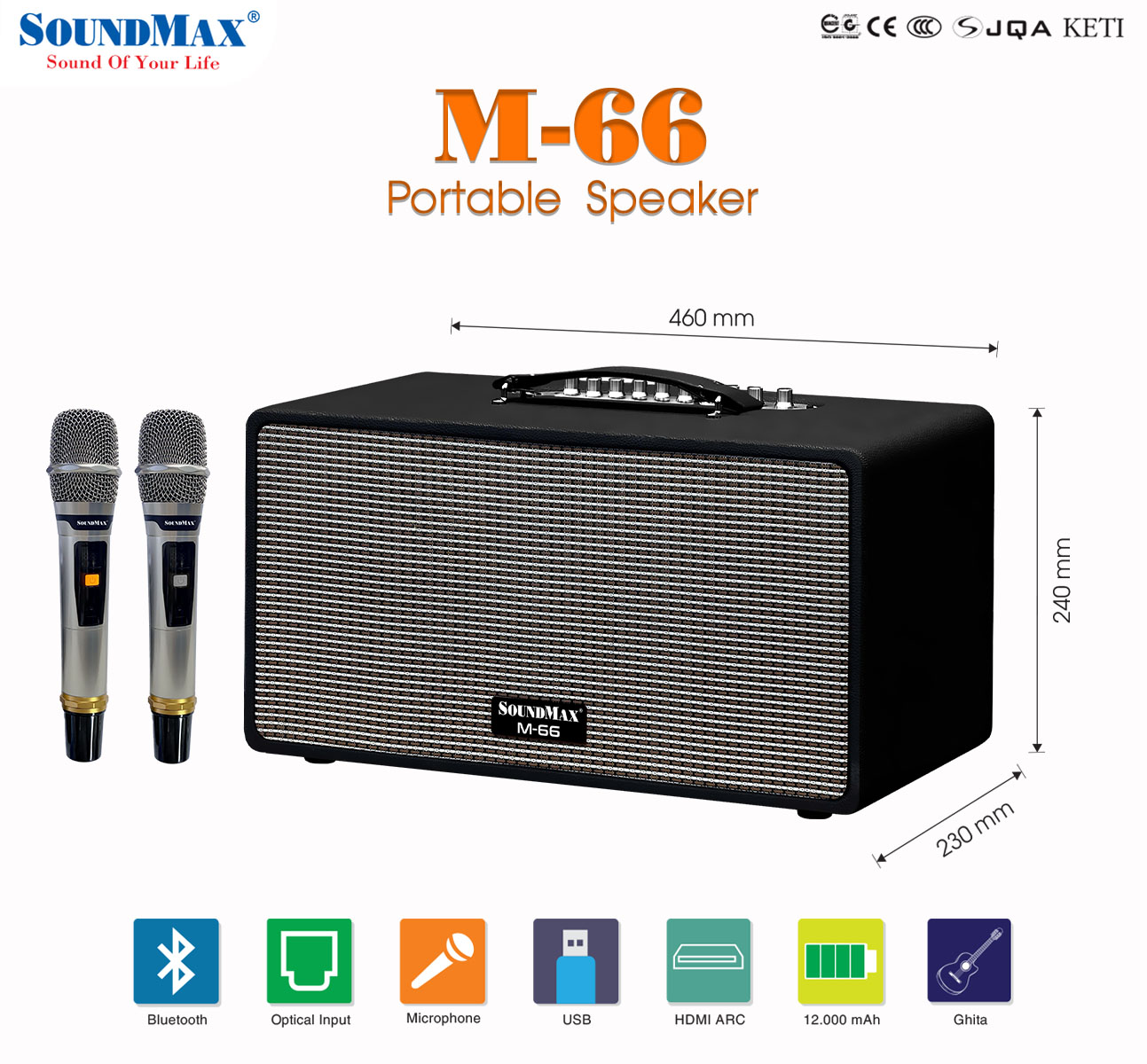 Loa Di Động Bluetooth Soundmax M-66 - Hàng Chính Hãng - Bảo hành 12 tháng