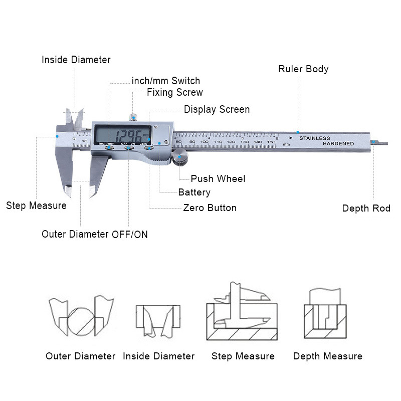 Thước Kẹp Điện Tử Thép Không Gỉ  - 150mm, đa năng tiện dụng