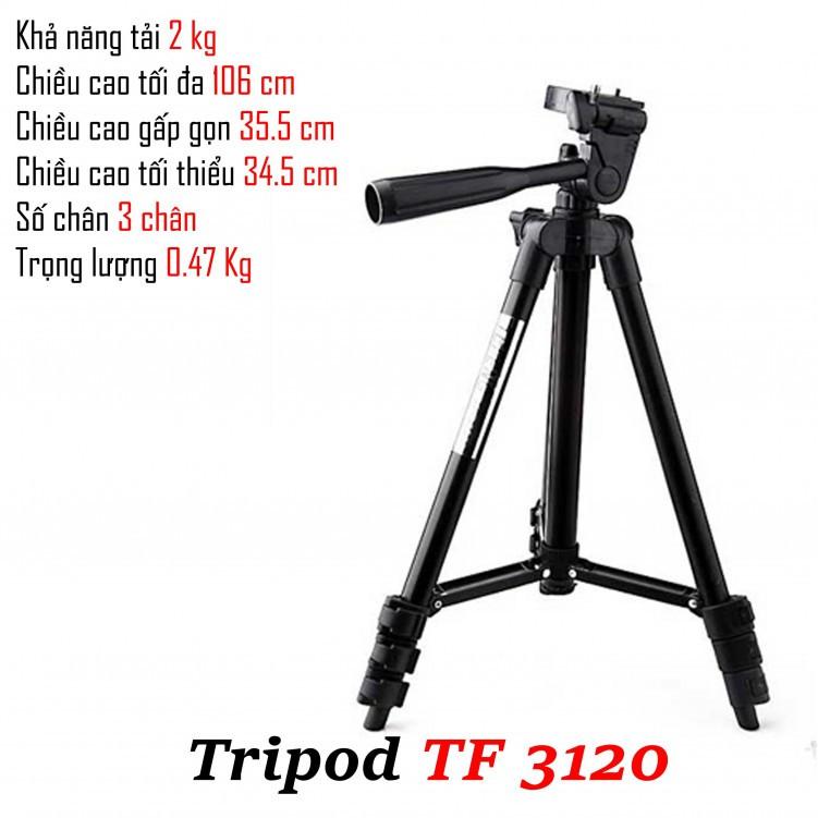 Chân máy ảnh Tripod 3120 tặng Giá kẹp điện thoại, REMOTE và Túi đựng