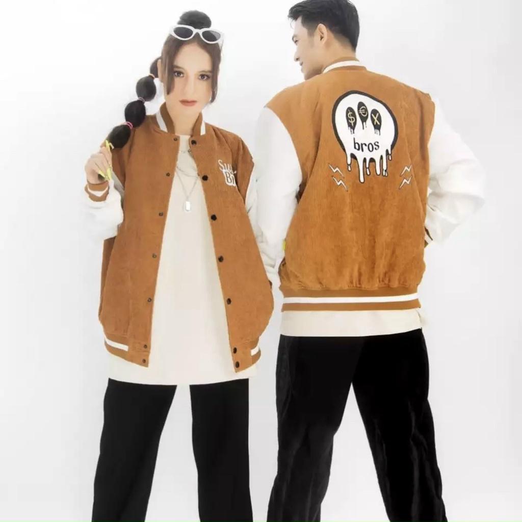 Áo Khoác Bomber Jacket Nhung Gân Tăm Thêu SUPER BROS Varsity Basic Form Rộng Nam Nữ Unisex Ulzzang